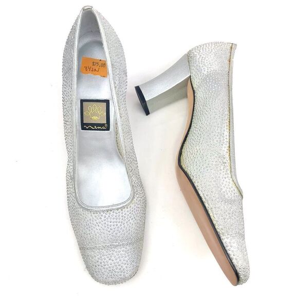 Nina Silver Glitter Sheer Side Square Toe Special Occasion Block Heel Shoes - Picture 3 of 15